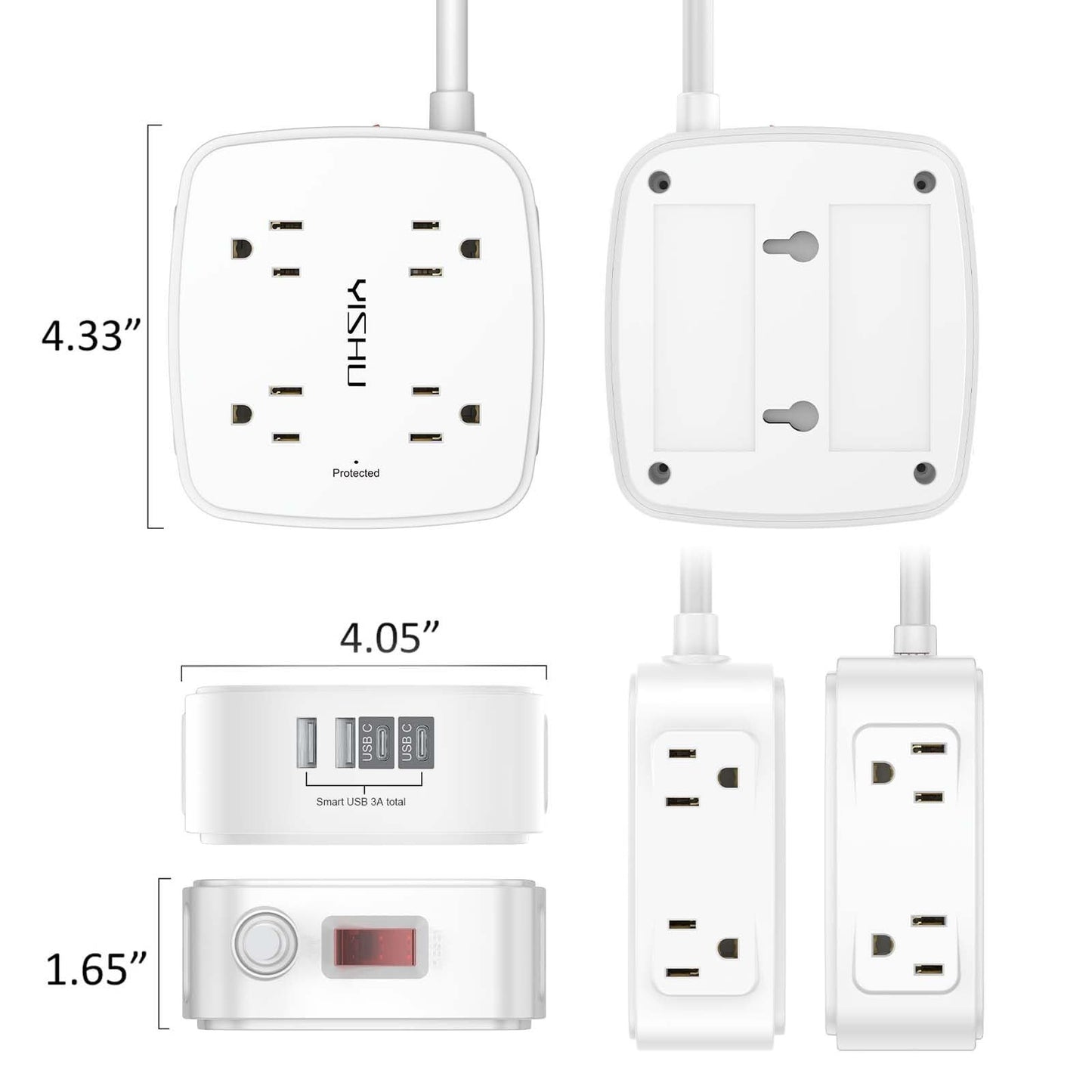 8 Outlet Surge Protector Power Strip with 4 USB Ports, 3ft Extension Cord, Wall6