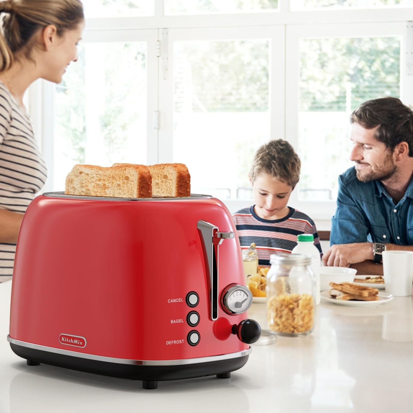 Retro Stainless Steel 2 Slice Toaster, 6 Settings, Extra Wide Slots, Bagel/Defro9