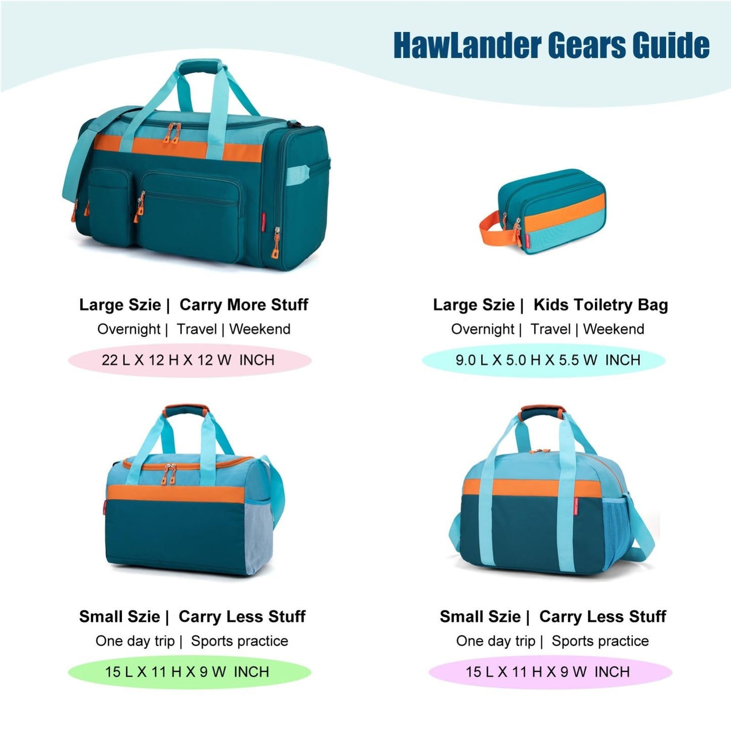 Kids 18" Duffle Bag - Blue Green, Perfect for Weekend Trips, Sports & Travel9