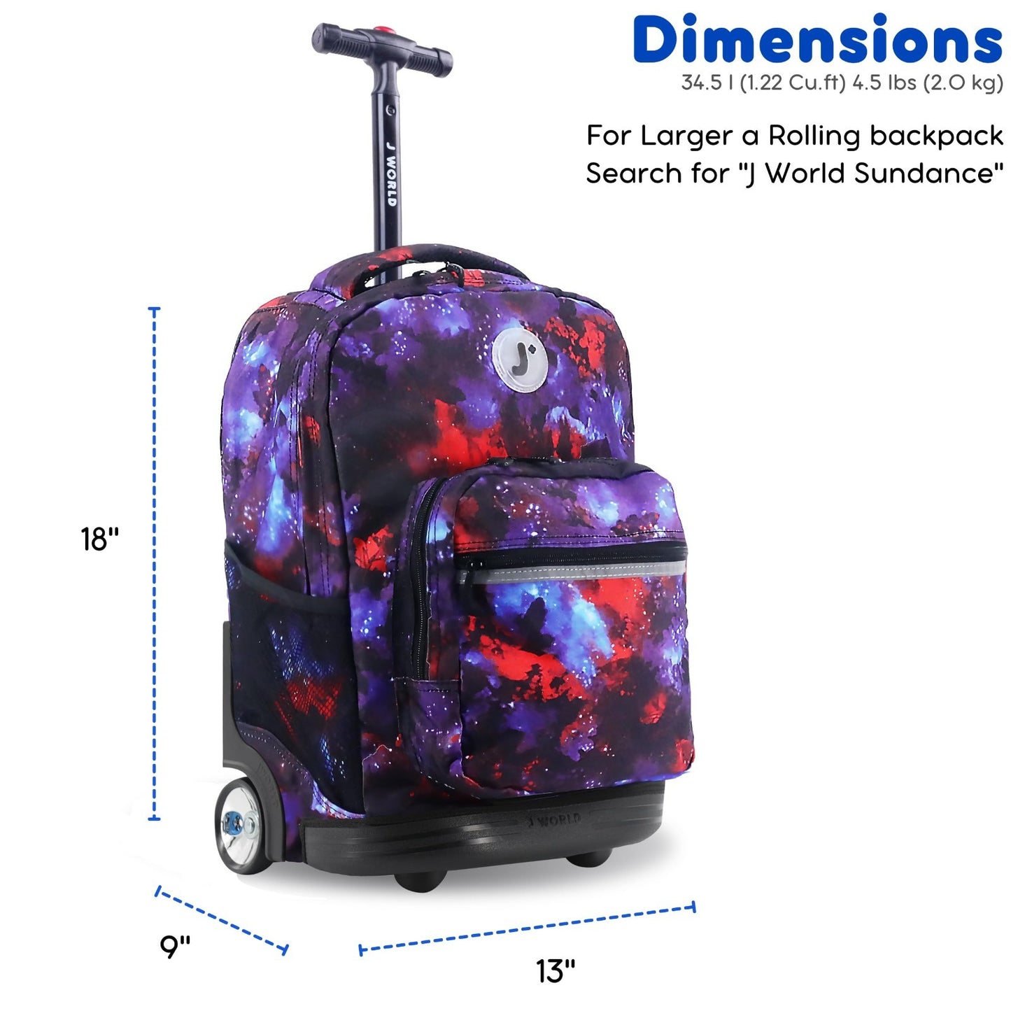 Kids Rolling Backpack with Wheels, School Roller Bookbag for Girls & Boys, 18"x16