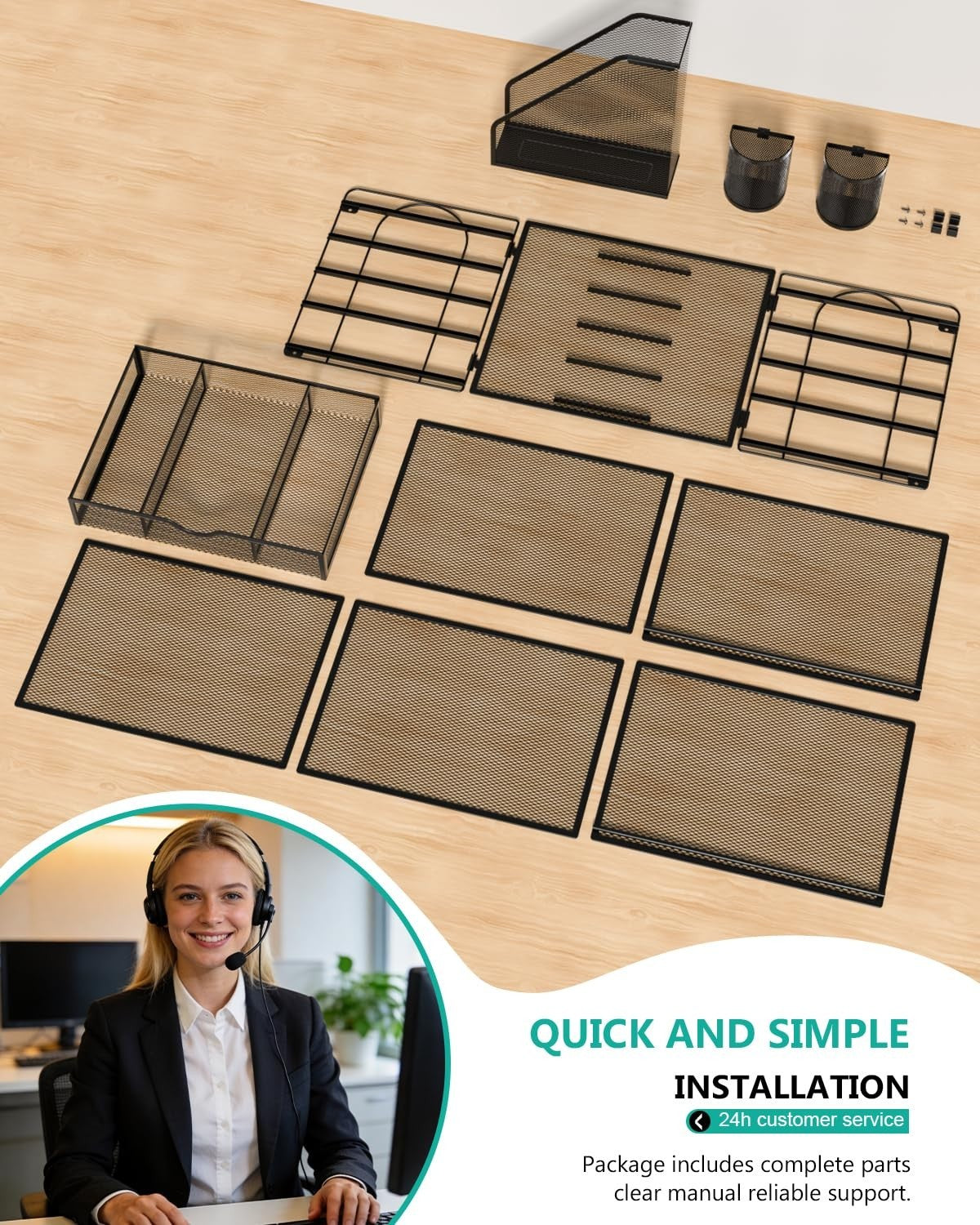 5 Tier Desktop File Organizer with Drawer & Pen Holders Office Desk Accessorie8