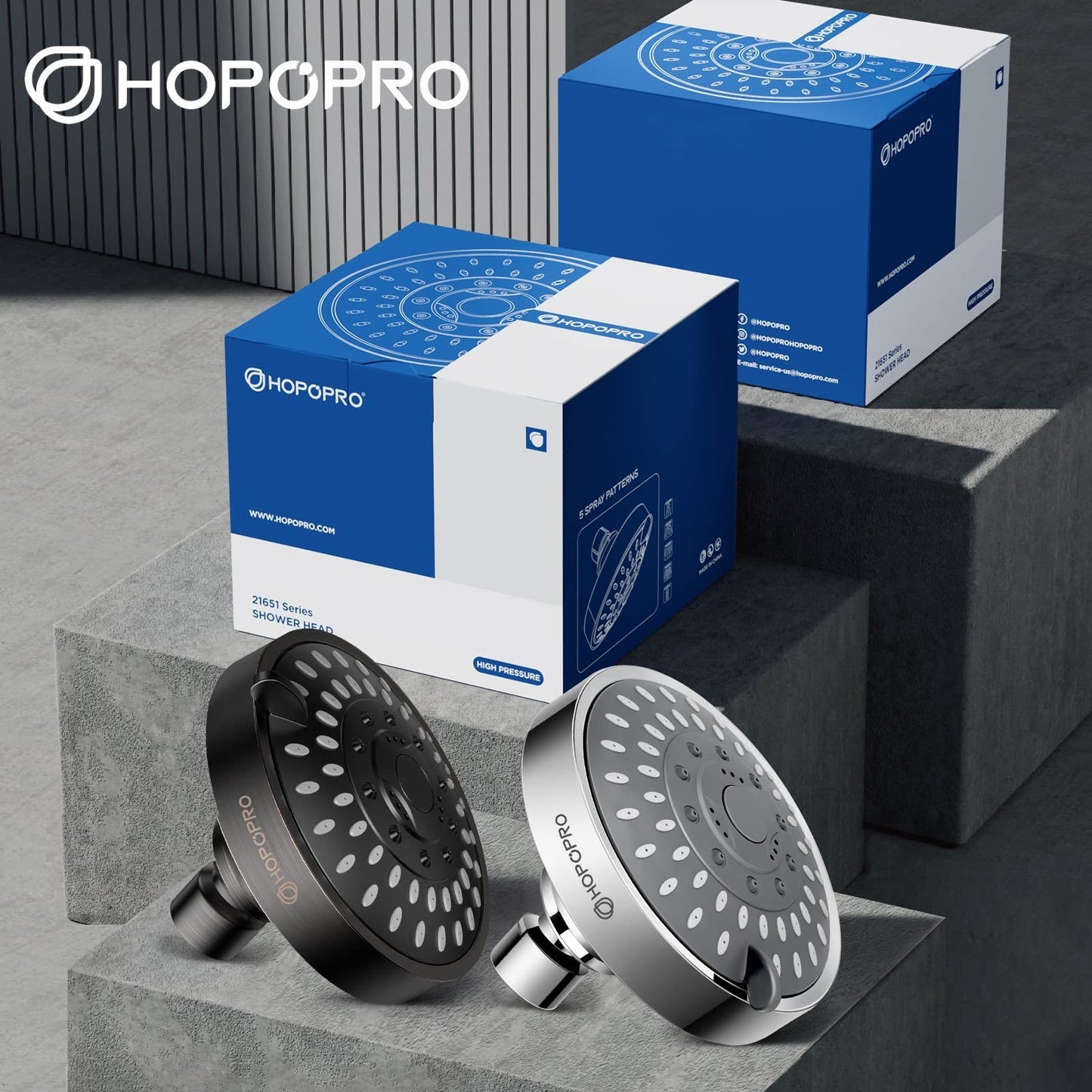 5 Mode High Pressure Shower Head, Fixed Chrome Showerhead, High Flow, Easy Insta5