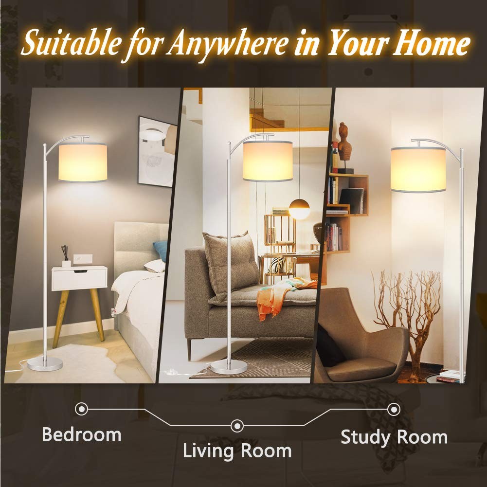Tall Industrial Floor Lamp with 3 Color Temperatures, LED Bulb & White Shade P5