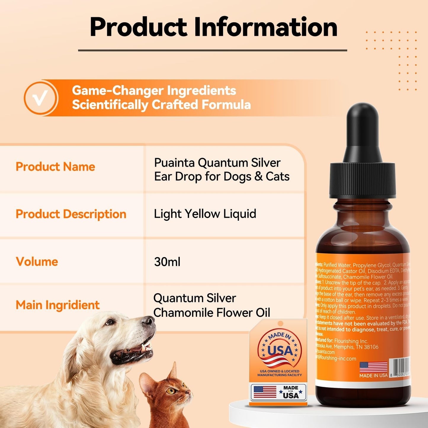 Dog Ear Cleaner Drops - Infection Treatment, Water-Based, Soothes Itching & Irri8