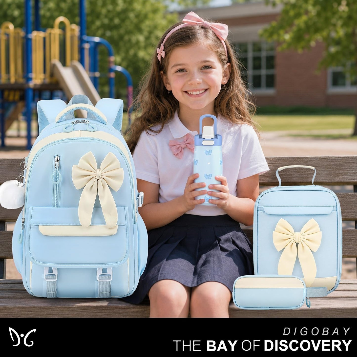 Girls Backpack Set 4PCS Includes 14oz Water Bottle, Lunch Bag & Pencil Case7