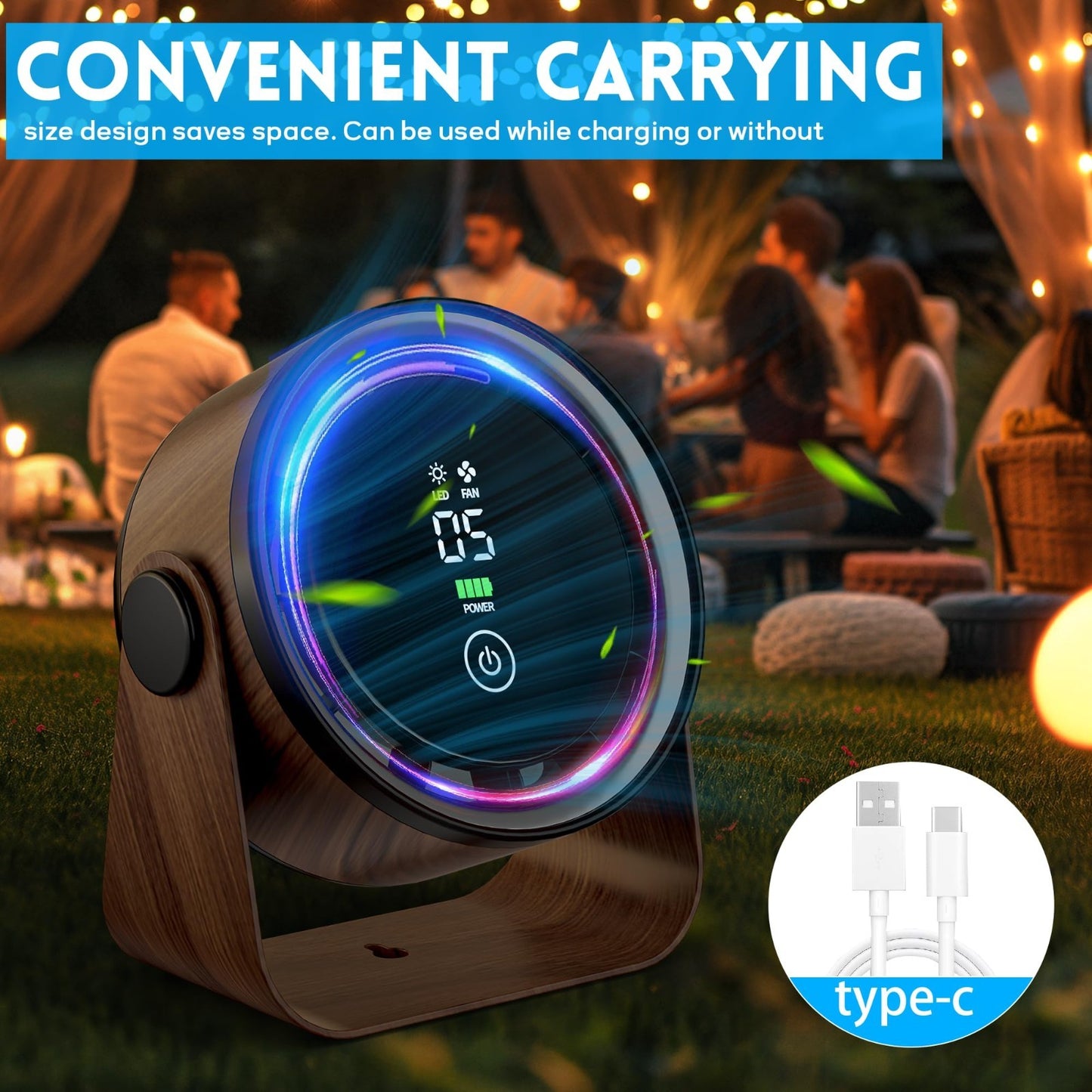 Rechargeable Small Desk Fan 5000mAh Retro Portable 5 Speed, Low Noise, 360° Ro8