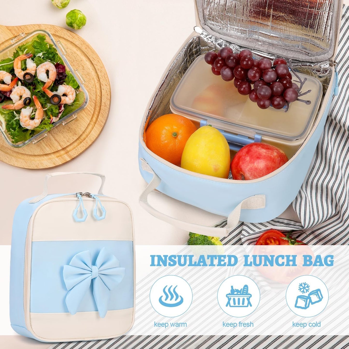 Cute Girls Backpack Set with Lunch Bag & Pencil Case Stylish School Bag for Ki6