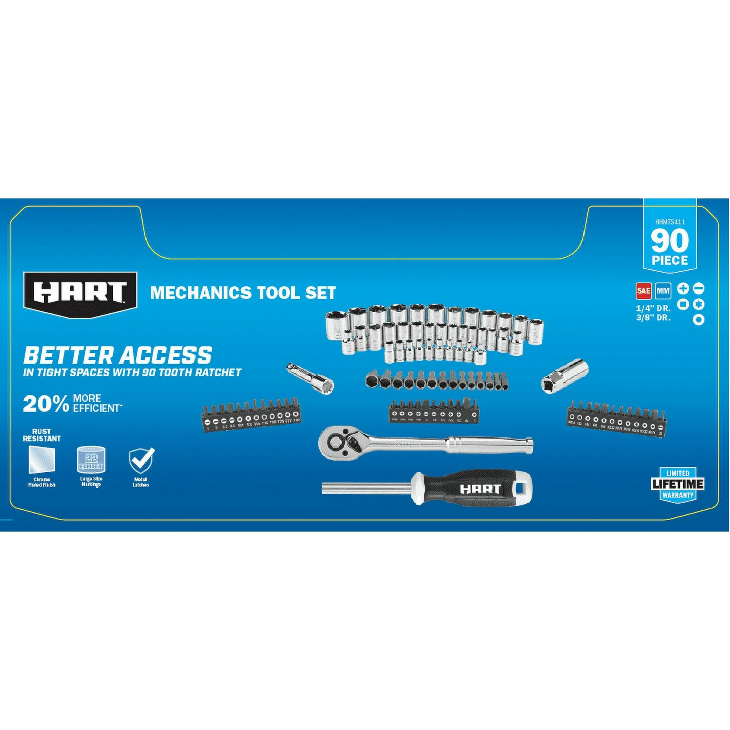 HART 90-Piece 3/8-inch Mechanics Tool Set, Chrome Finish1