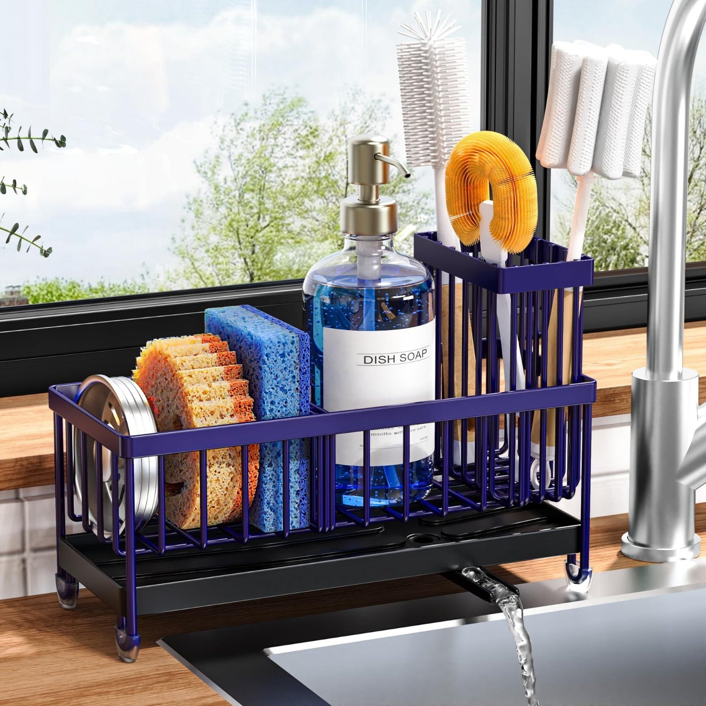 Kitchen Sink Caddy Organizer Rustproof 304 Stainless Steel Sponge Holder, Brus7