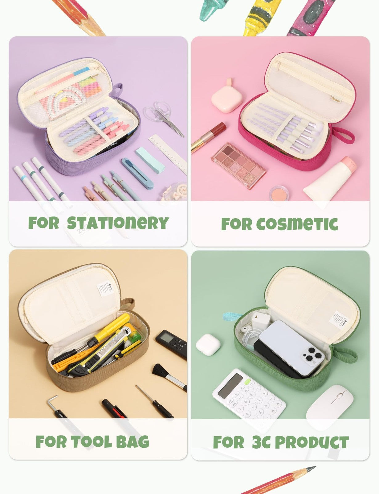 Cute Large Pencil Case, Soft Corduroy Zipper Pouch, Kawaii Pen Bag Organizer, Sc7