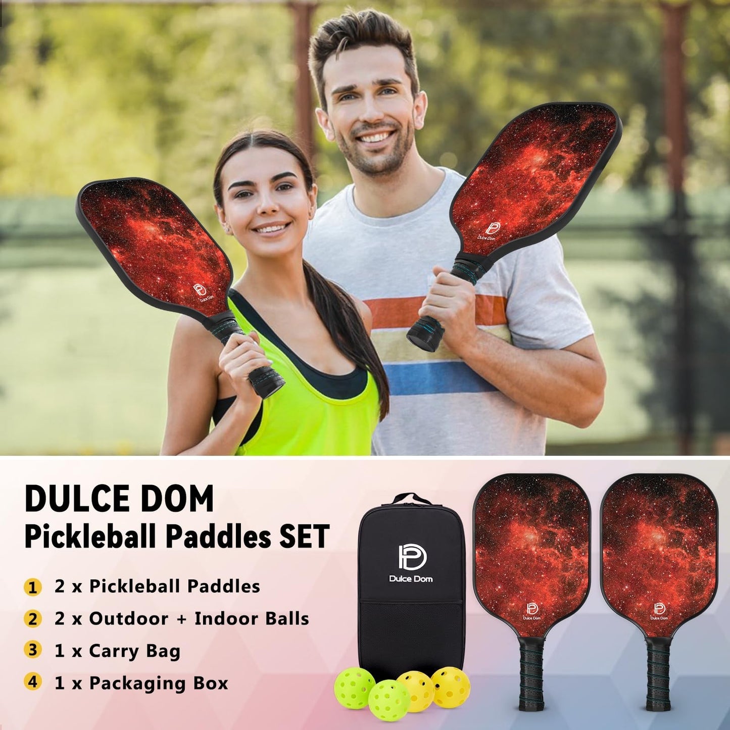 Pickleball Paddles Set of 2/4 - USAPA Approved, Fiberglass/Graphite Rackets, Car6