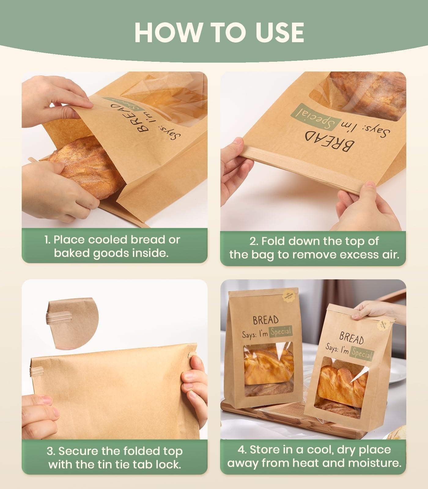 100PCS Kraft Bread Bags with Large Window - Perfect for Bakery & Homemade Loaves6