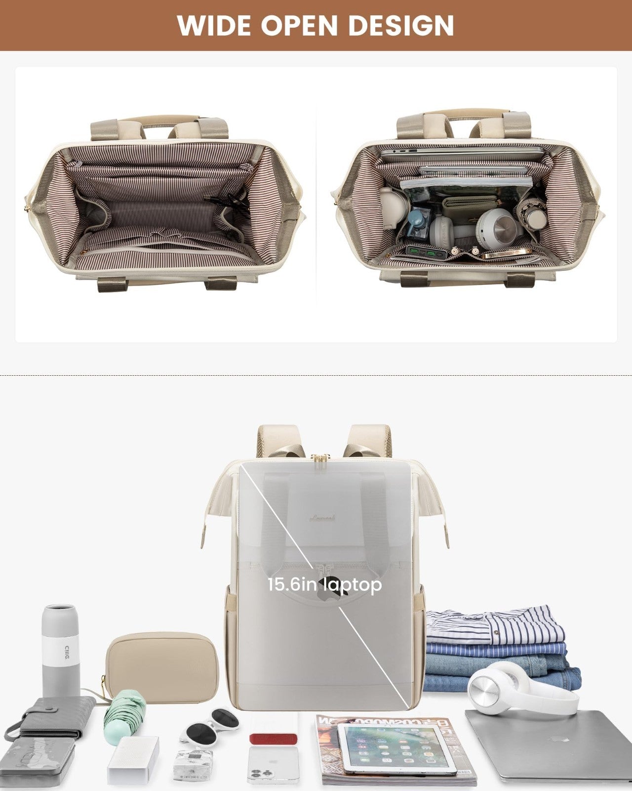 Stylish 15.6" Laptop Backpack for Women, USB Port, Waterproof Travel Bag, 2PCS8
