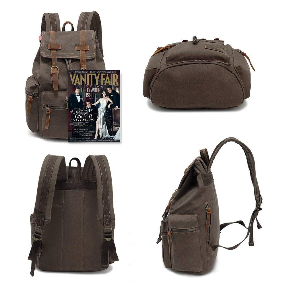 Vintage Canvas Backpack with Leather Trim, Padded Laptop Sleeve 12" 17", Travel6