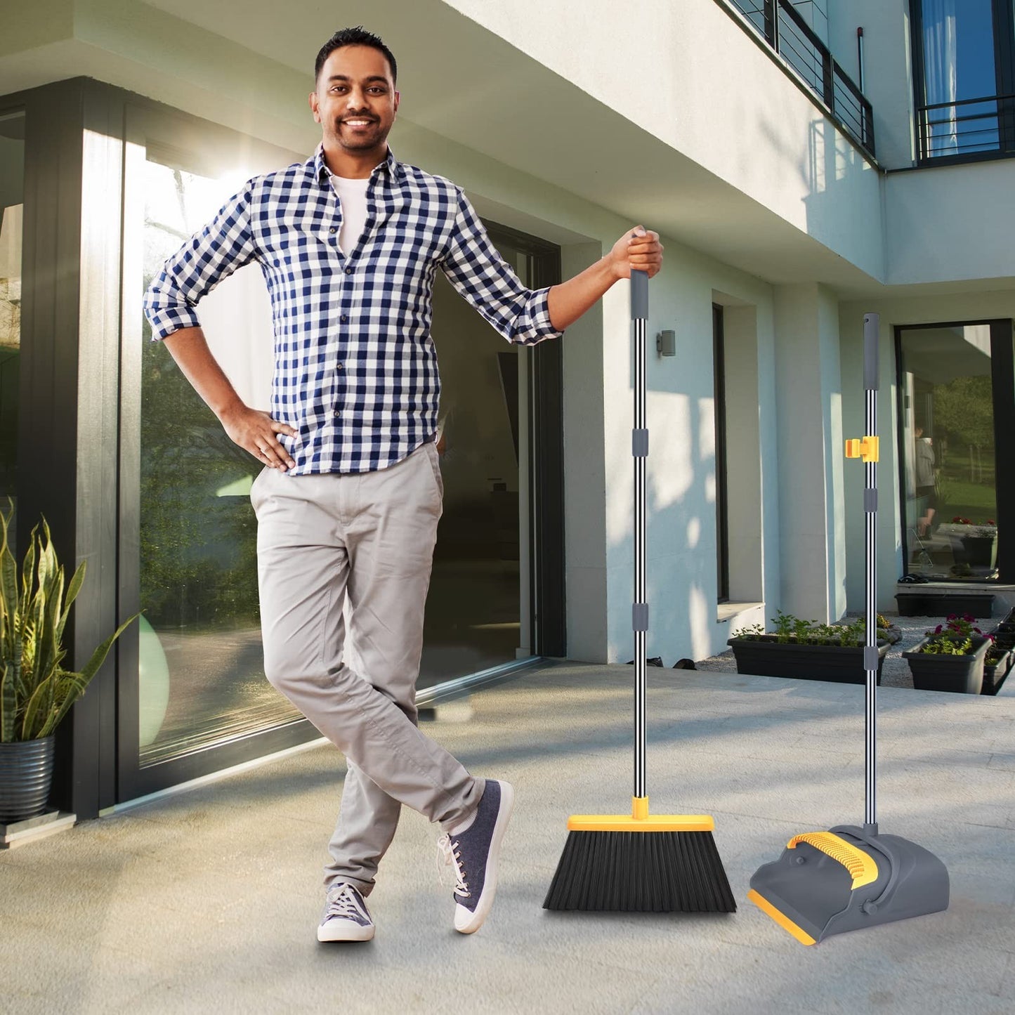 Self-Cleaning Broom and Dustpan Set - Stand Up Combo for Indoor & Outdoor Use6