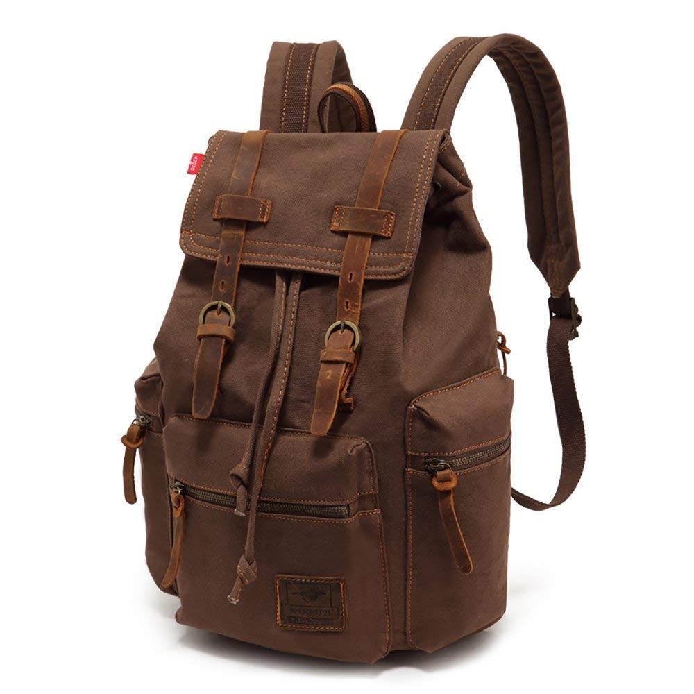 Vintage Canvas Backpack with Leather Trim, Padded Laptop Sleeve 12" 17", Travel7