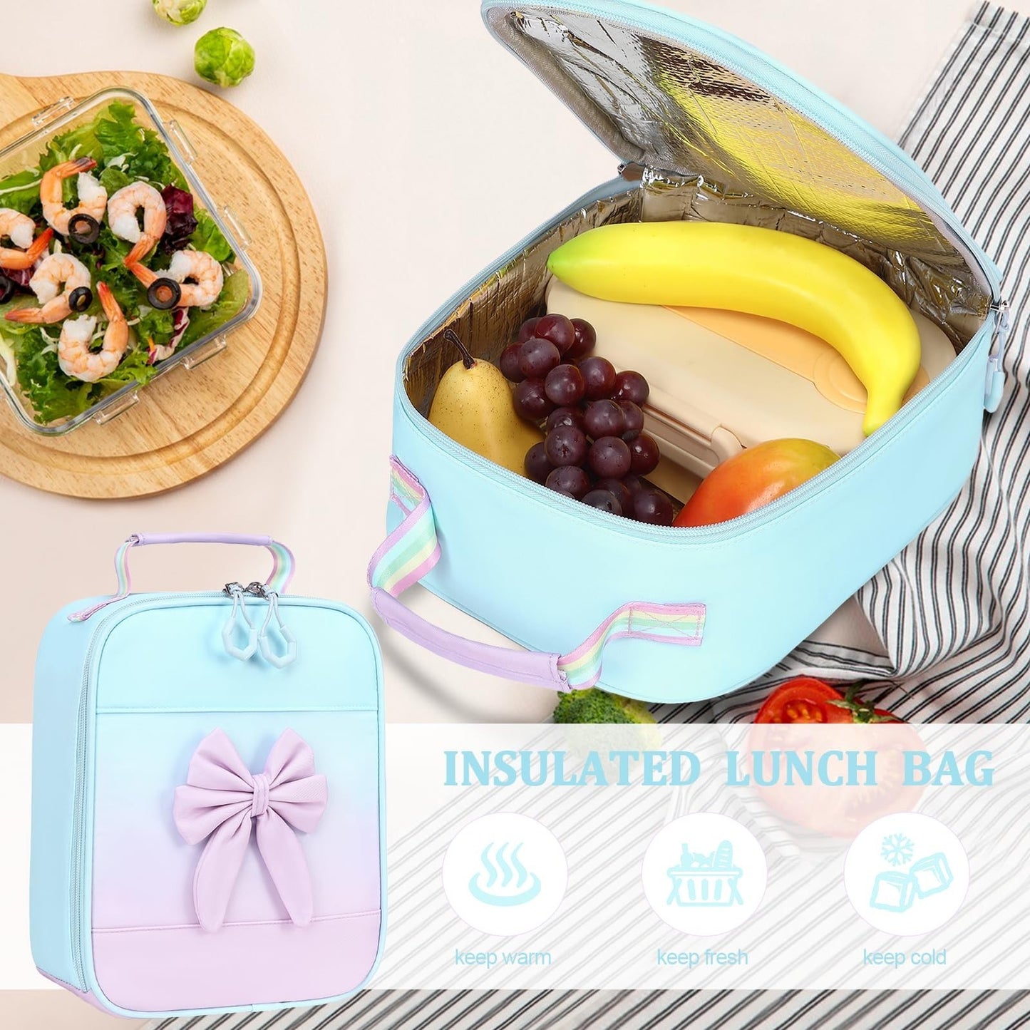 Cute Girls Backpack Set with Lunch Bag & Pencil Case Stylish School Bag for Ki6