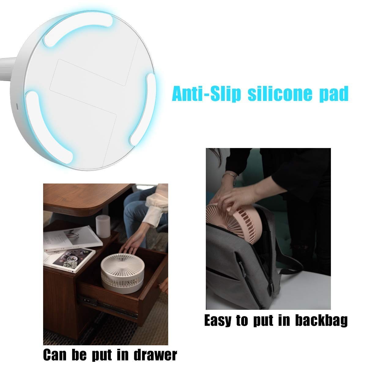 Portable Folding Stand Fan, USB Rechargeable 7200mAh, 4 Speed Adjustable Height,6