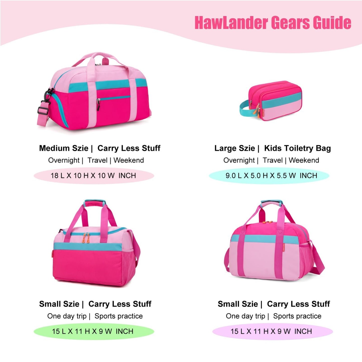 Spacious Pink Rose Kids Duffle Bag for Travel, Overnight, Weekend - 22"L x 12"H8