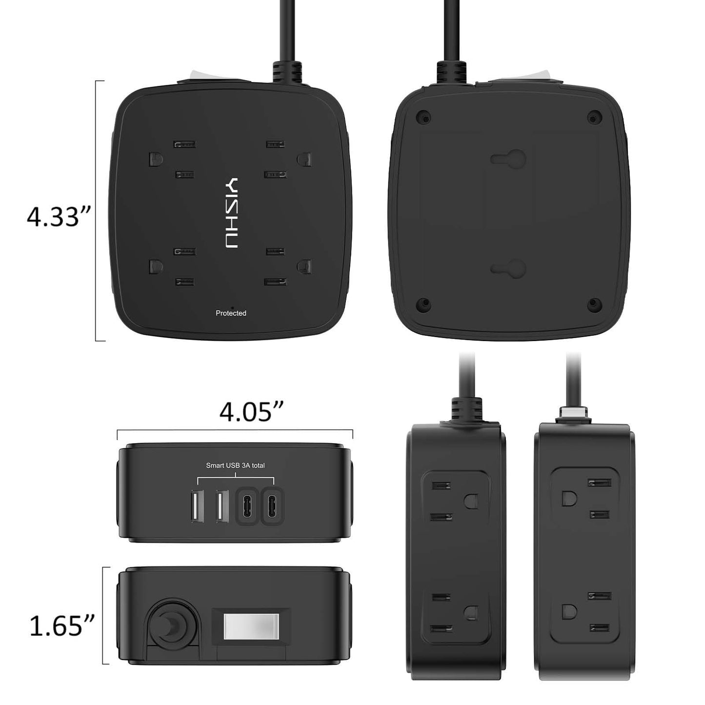 8 Outlet Surge Protector Power Strip with 4 USB Ports, 5ft Extension Cord, Flat6