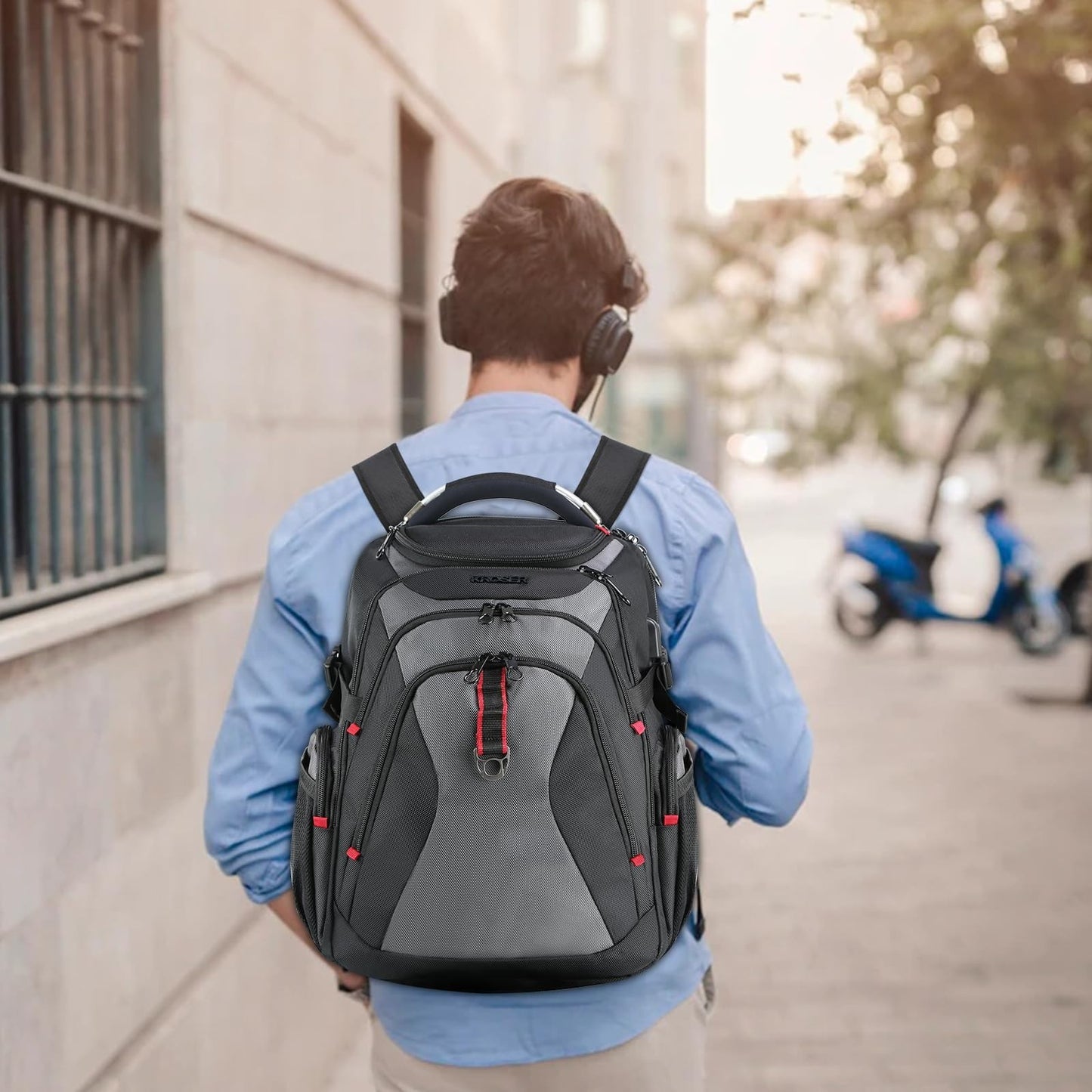 17.3 Inch Laptop Backpack, XL Computer Bag for Men, Stylish Black Grey Design5