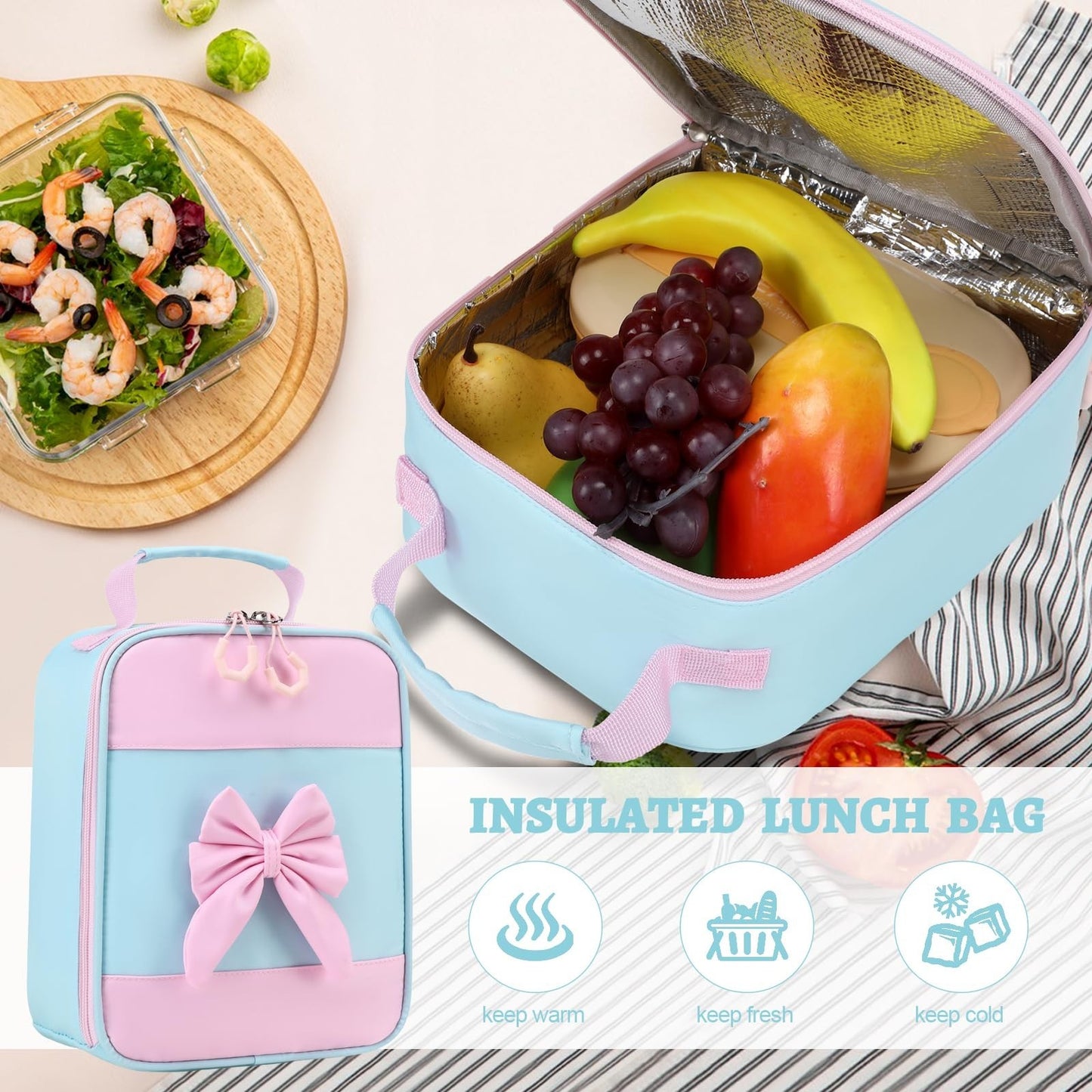Cute Girls Backpack Set with Lunch Bag & Pencil Case Stylish School Bag for Ki6