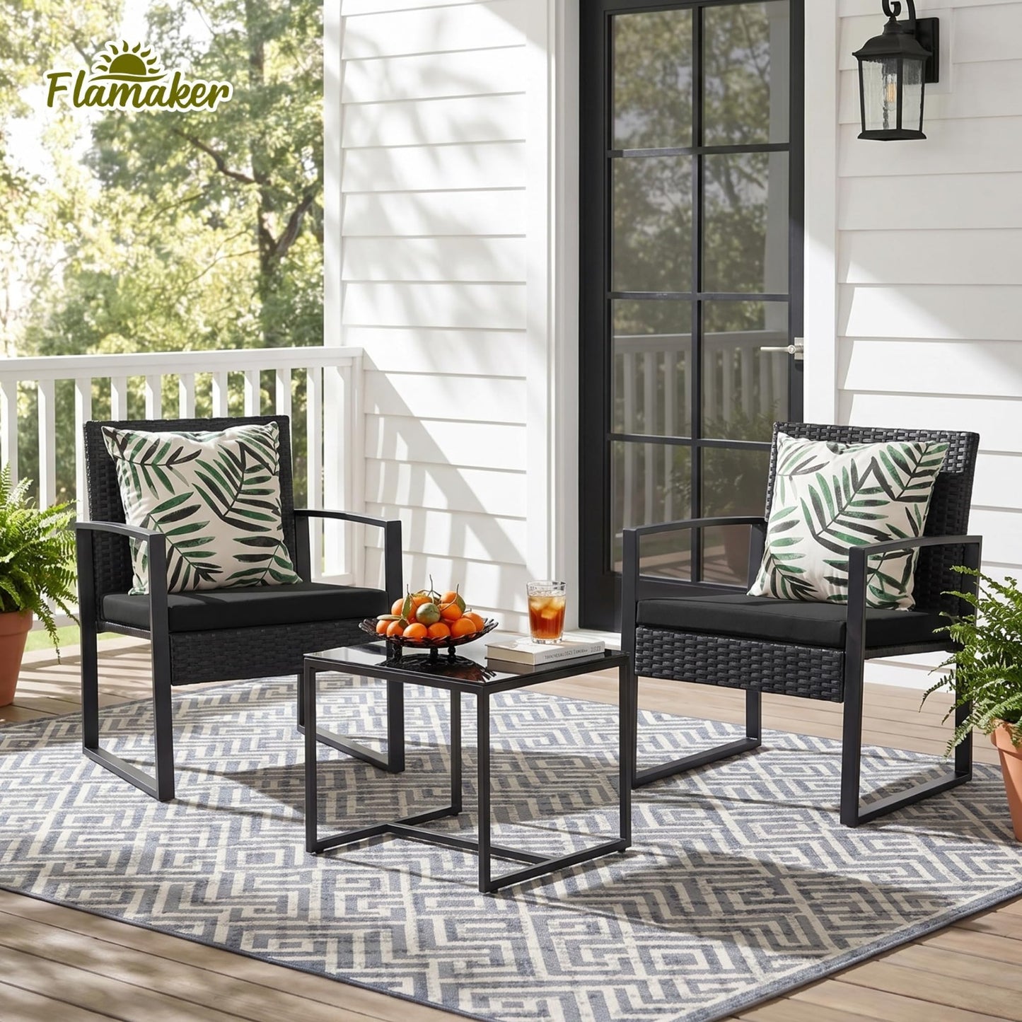 3 Piece Outdoor Wicker Patio Furniture Set | Modern Rattan Bistro Chairs & Table7