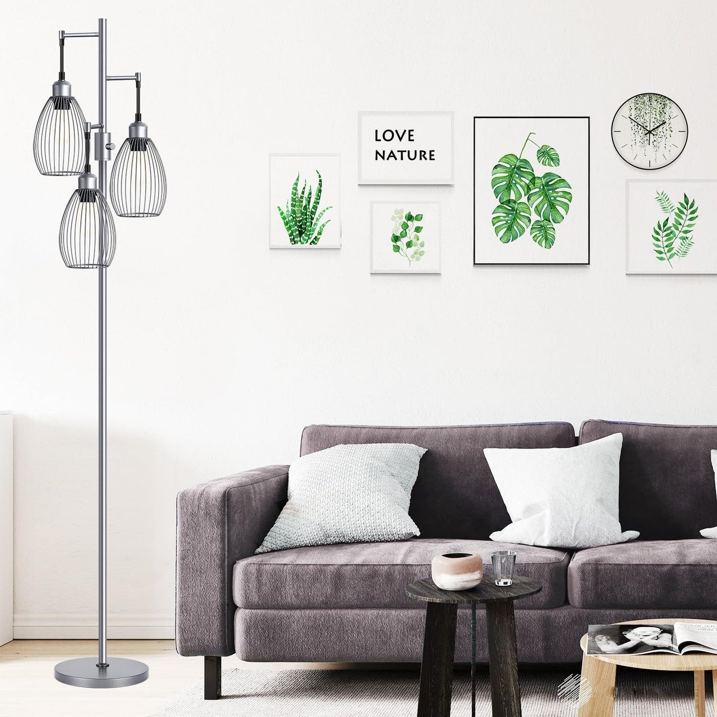 Dimmable Industrial Floor Lamp with 3 LED Edison Bulbs, Elegant Teardrop Design,6
