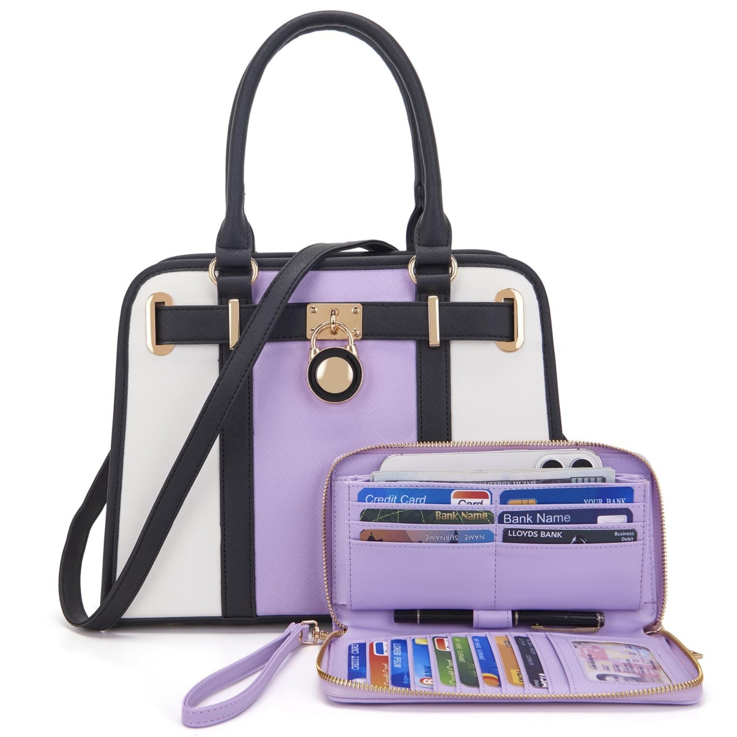 Stylish Women's Structured Satchel Tote Handbag Set with RFID Wallet - Fashion P5