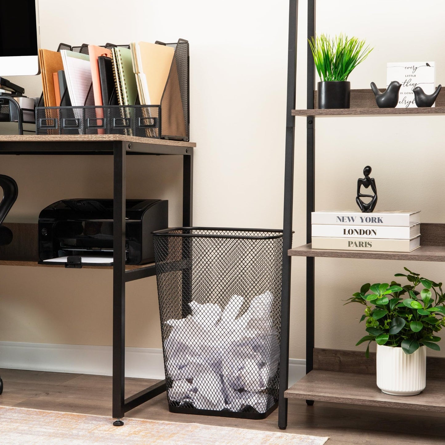 10 Gallon Metal Mesh Waste Bins Set of 2 | Black Office & Home Trash Cans, Non-S6