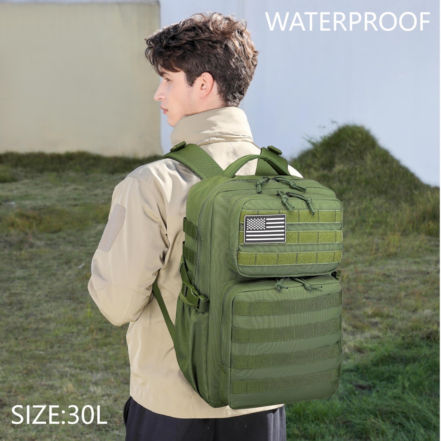 Waterproof Military Tactical Backpack 3 Day Assault Pack, Molle Daypack with W3