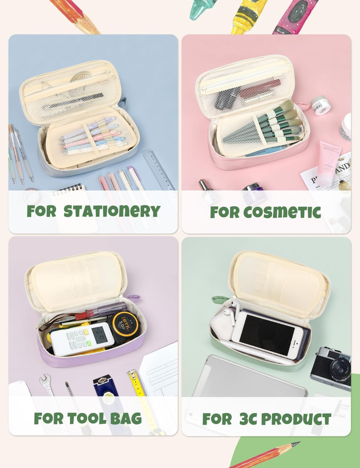 Cute Aesthetic Pencil Case, Large Zippered Pen Pouch, Kawaii Stationery Organize6