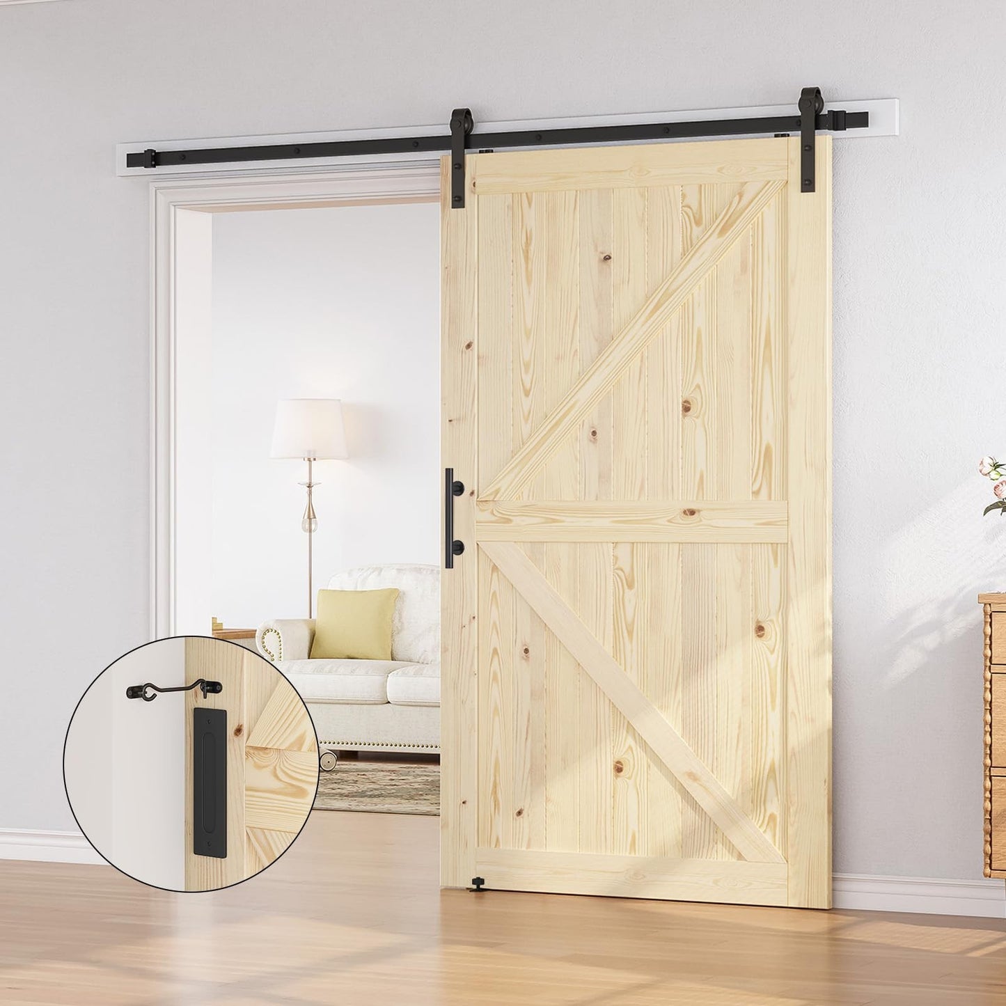 48" x 84" Unfinished Solid Spruce Sliding Barn Door & 8ft Hardware Kit DIY, St5