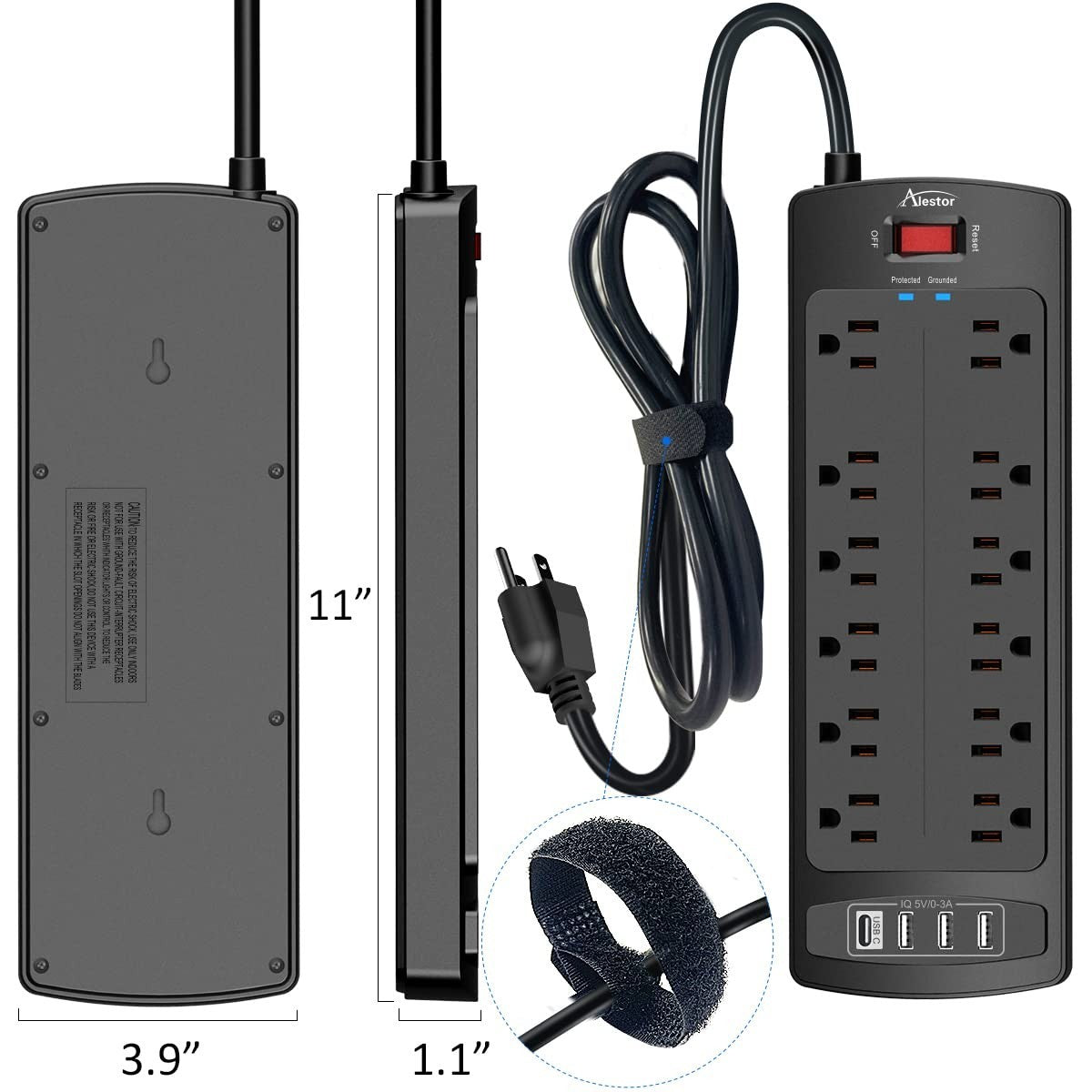 Surge Protector Power Strip with 12 Outlets, 4 USB Ports & 6ft Cord, 2700 Joules6