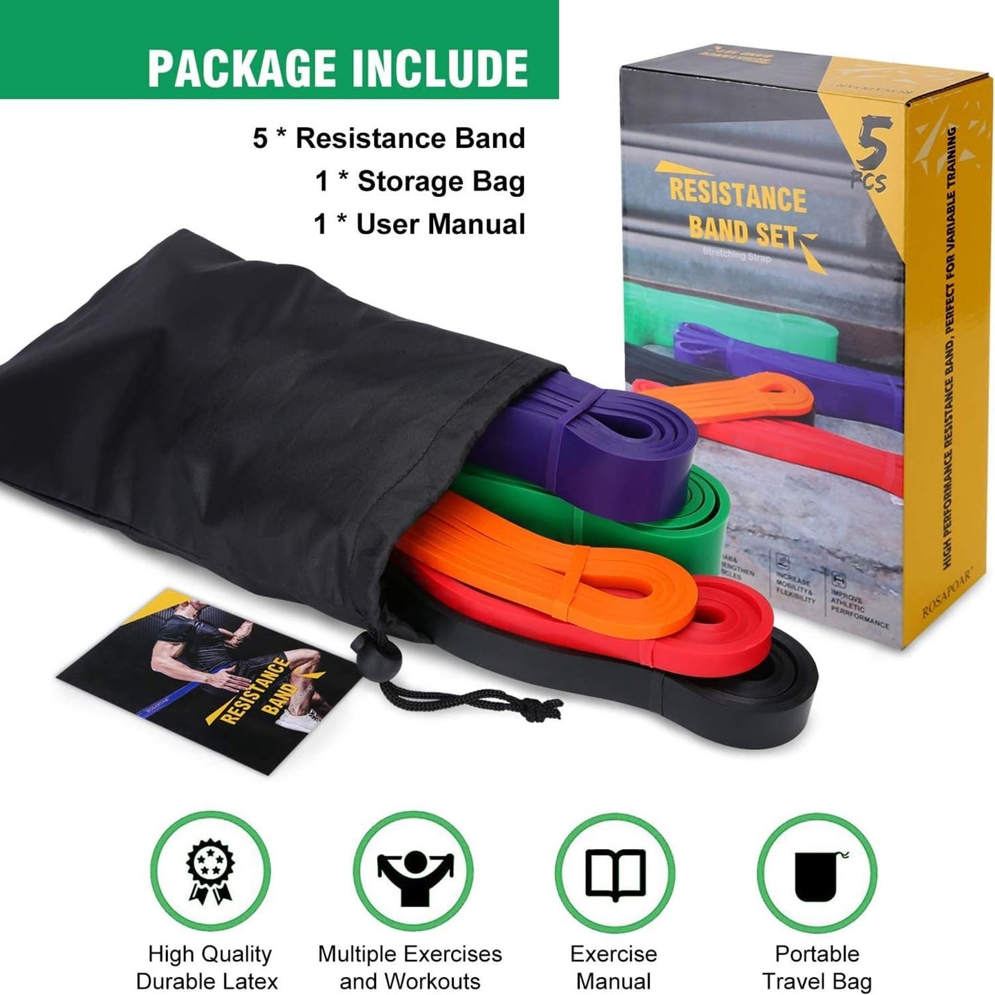 Resistance Bands Set Pull Up Assist, Workout & Exercise Bands for Fitness & Th4
