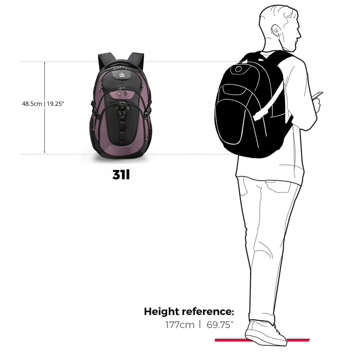 Stylish 15.6" Laptop Backpack with USB Charging Port, 31L Travel Bag for College8