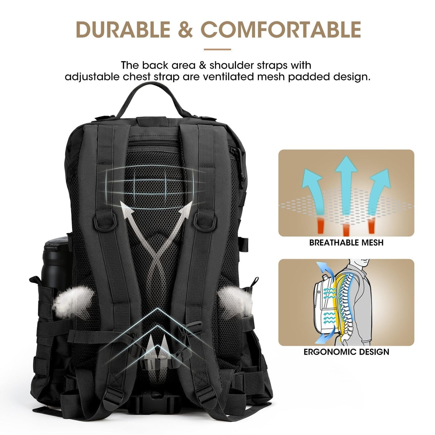 Tactical Military Backpack for Men 3 Day Survival Gear, Black, Outdoor Travel6