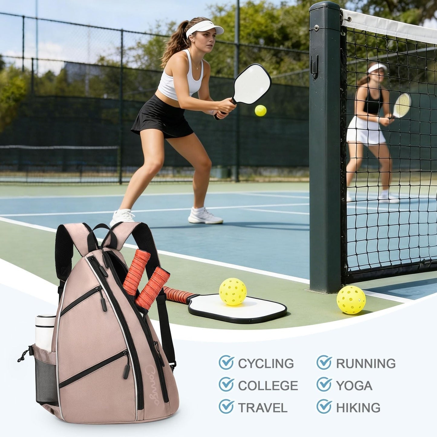 Adjustable Pickleball Backpack & Sling Bag - 2-in-1 Sports Bag for Tennis & Pick8