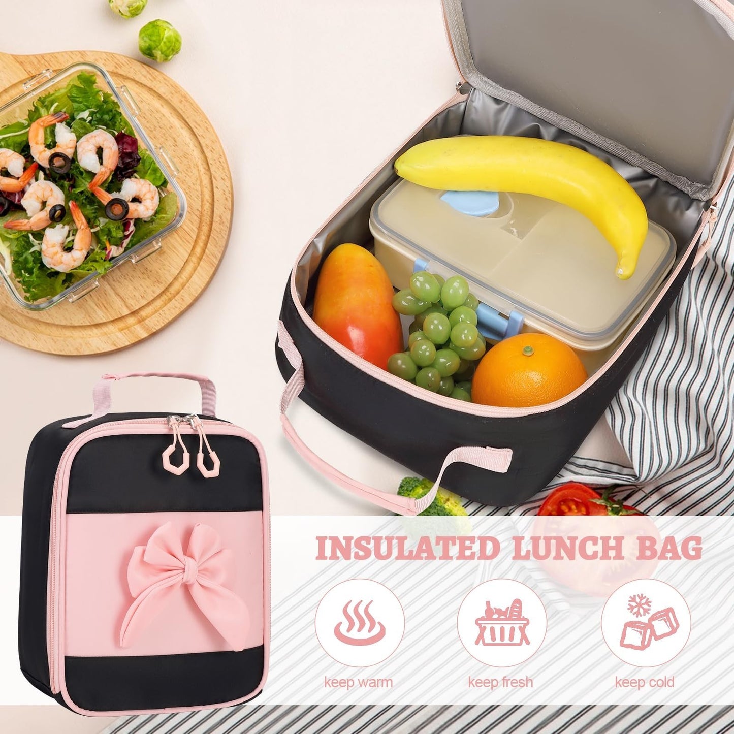 Cute Girls Backpack Set with Lunch Bag & Pencil Case Stylish School Bag for Ki6