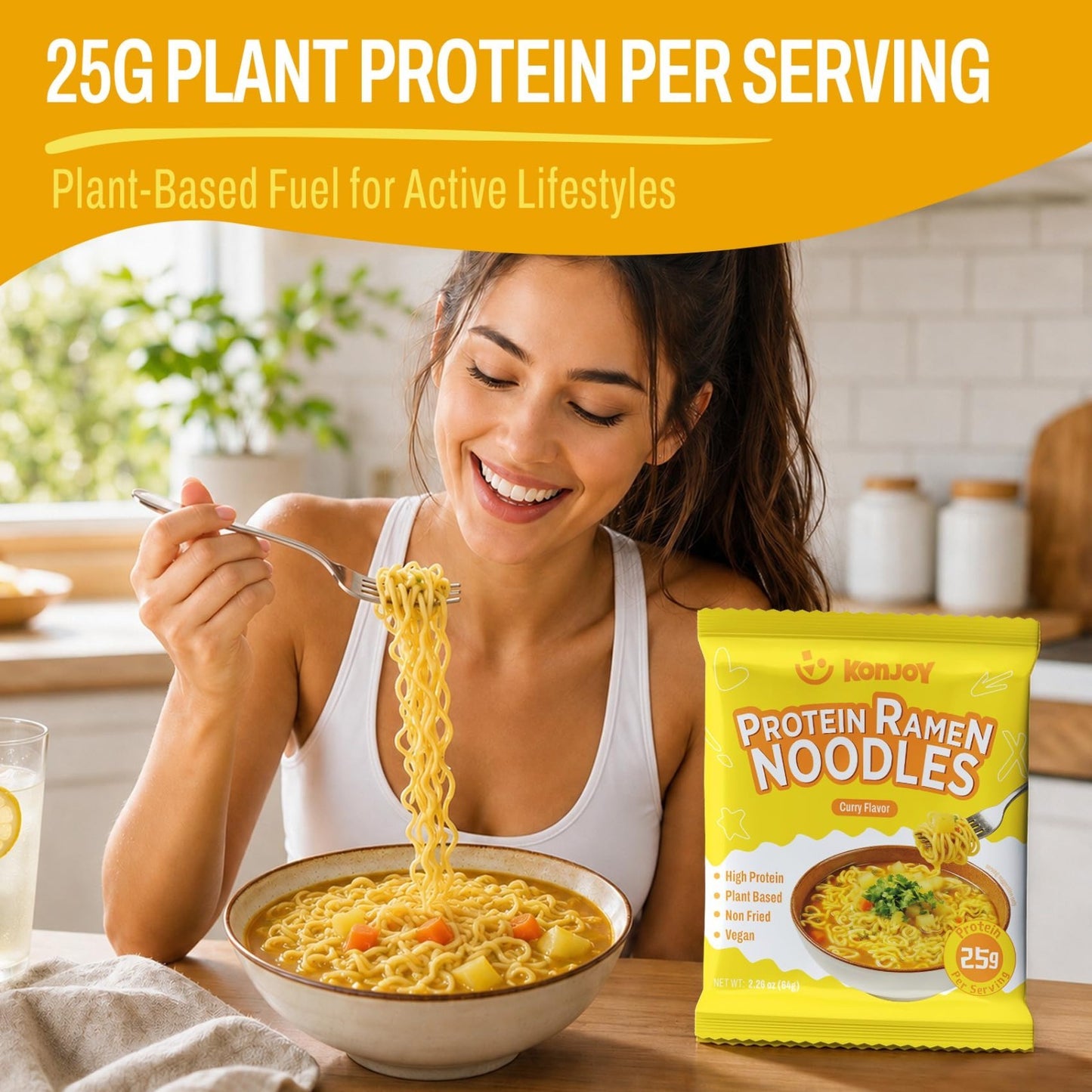 High Protein Vegan Ramen Noodles - Curry Flavor, 10 Pack, Low Fat, Quick Meal7