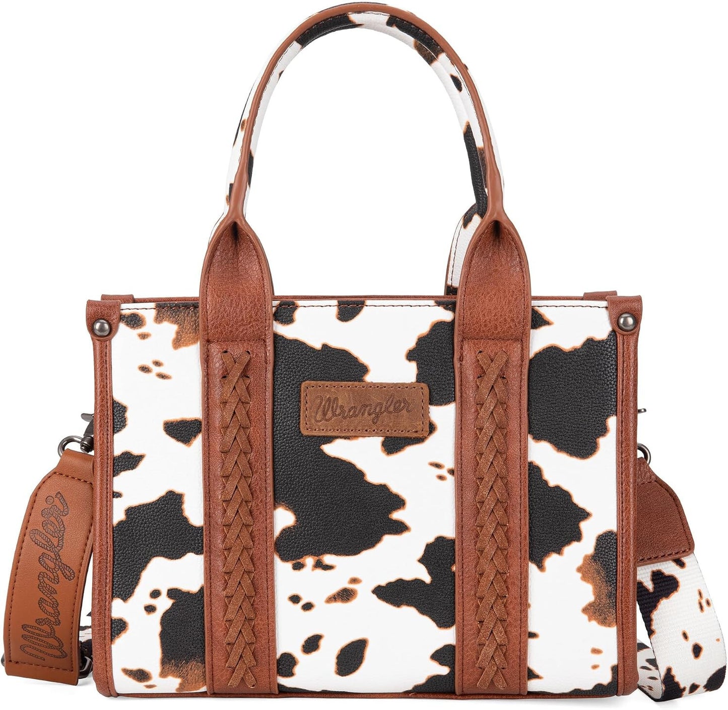 Women’s Cow Print Tote Bag Purse with Signature Strap