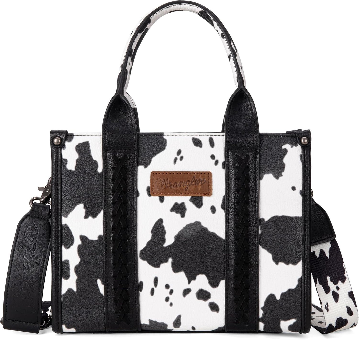 Women's Cow Print Tote Bag Purse with Signature Strap
