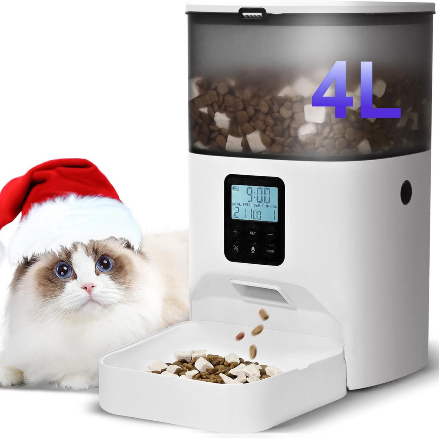 Automatic Cat Feeder, Food Dispenser with 10s Voice Recorder