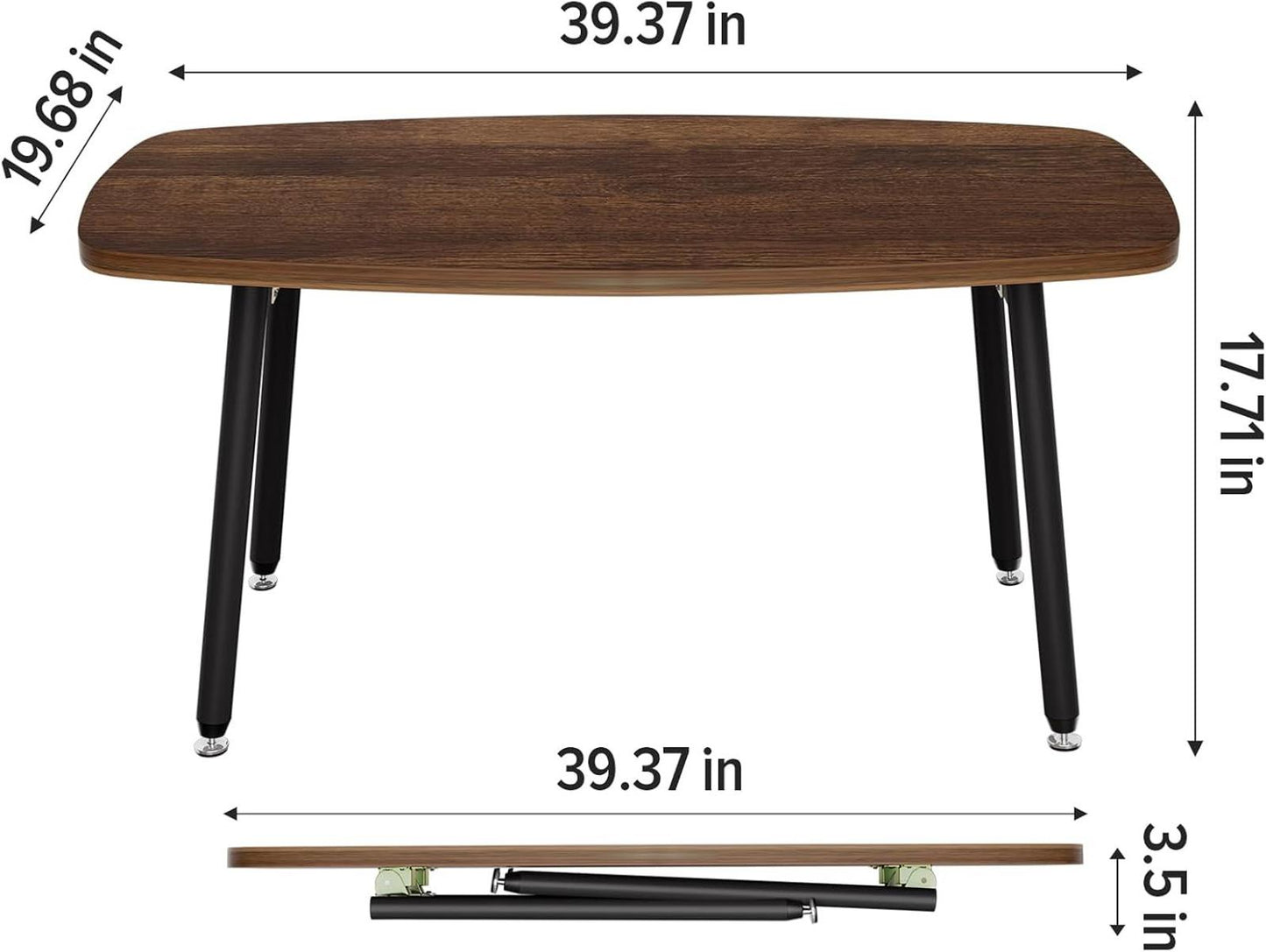 Brown Folding Coffee Table 39.3" Portable Rectangular Living Room Table