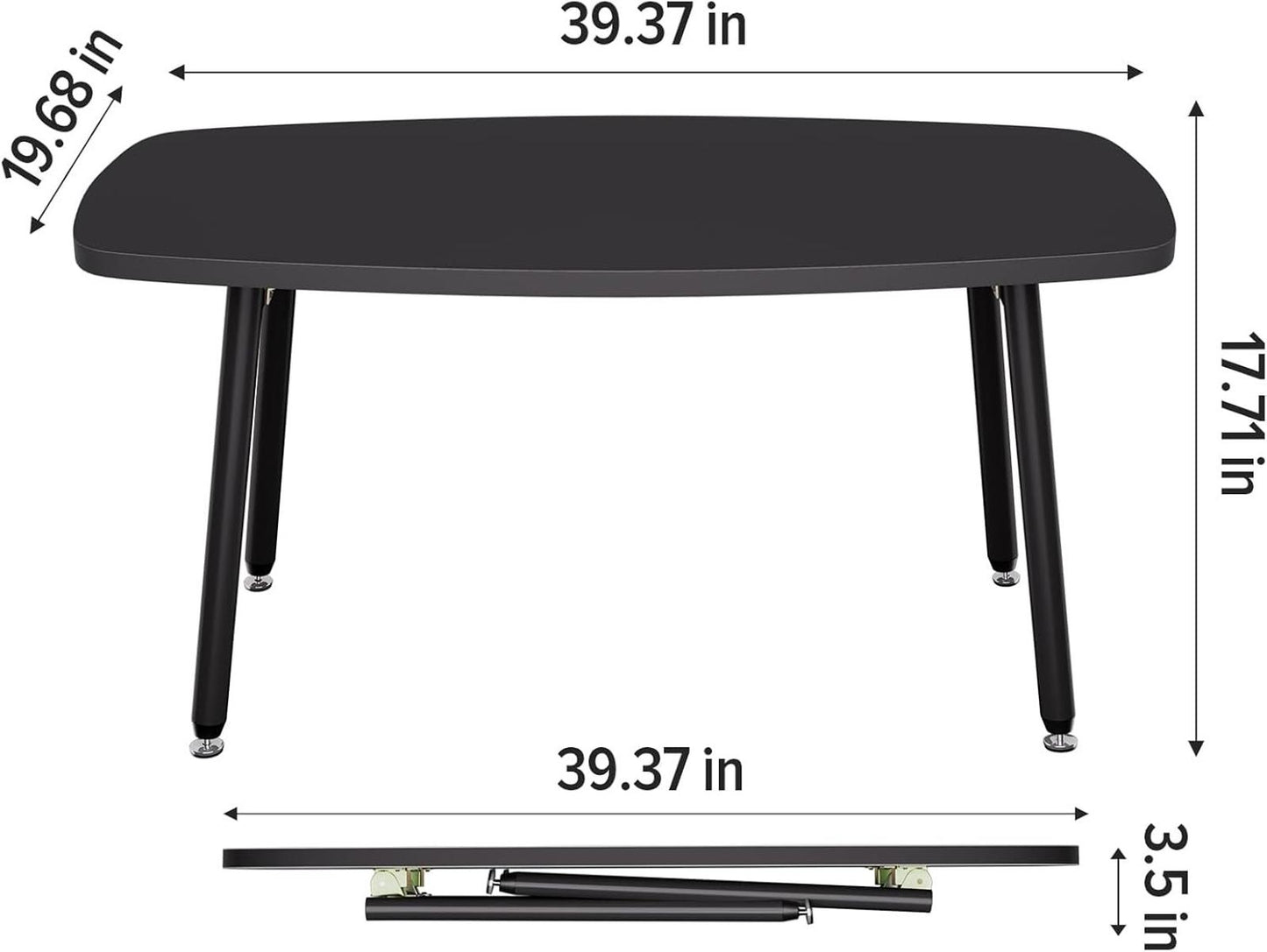 Black Rectangular Folding Coffee Table, Portable Design, 39.3"