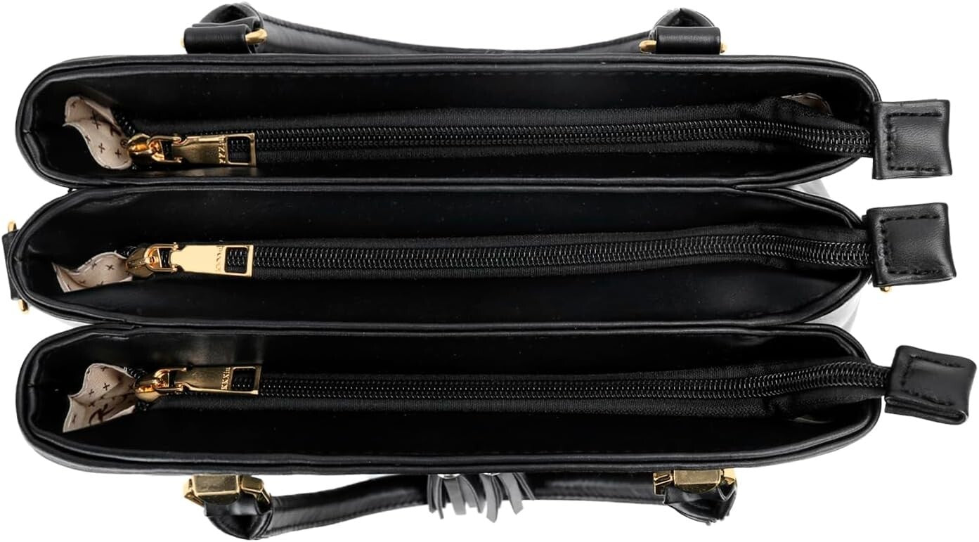 Women's PU Leather Satchel Crossbody Purse 3 Zip Tassel