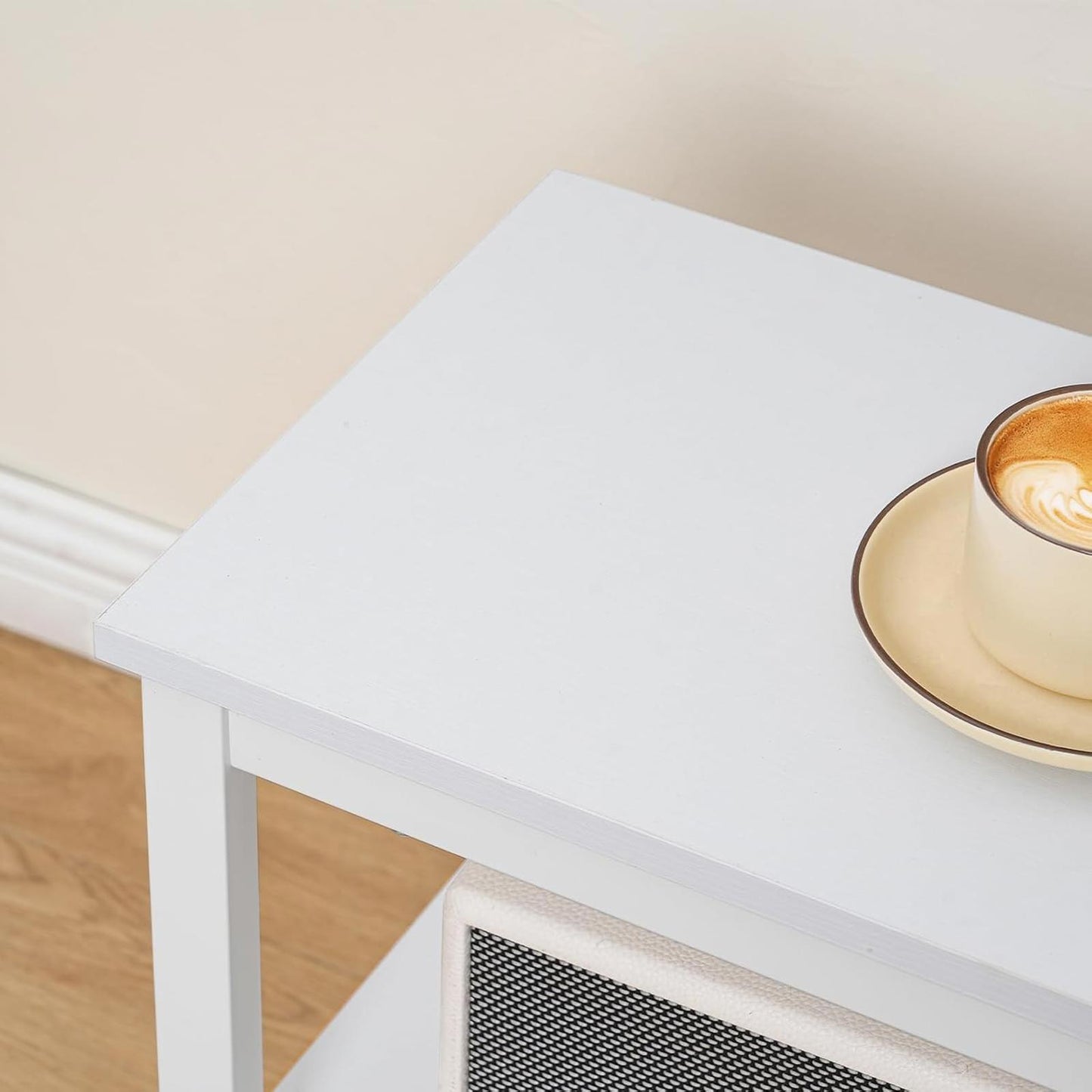 Rustic 3-Tier End Table Nightstand Narrow Side Table White