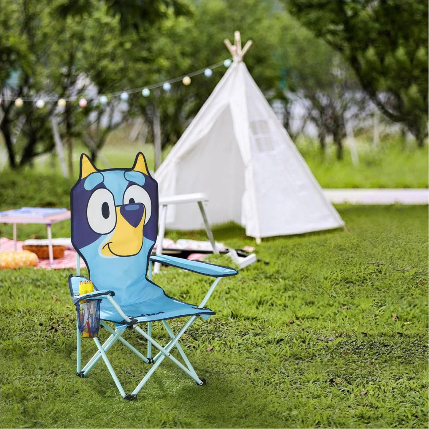 Blue Kids Folding Camp Chair Portable Indoor Outdoor High Back Cup Holder 3+