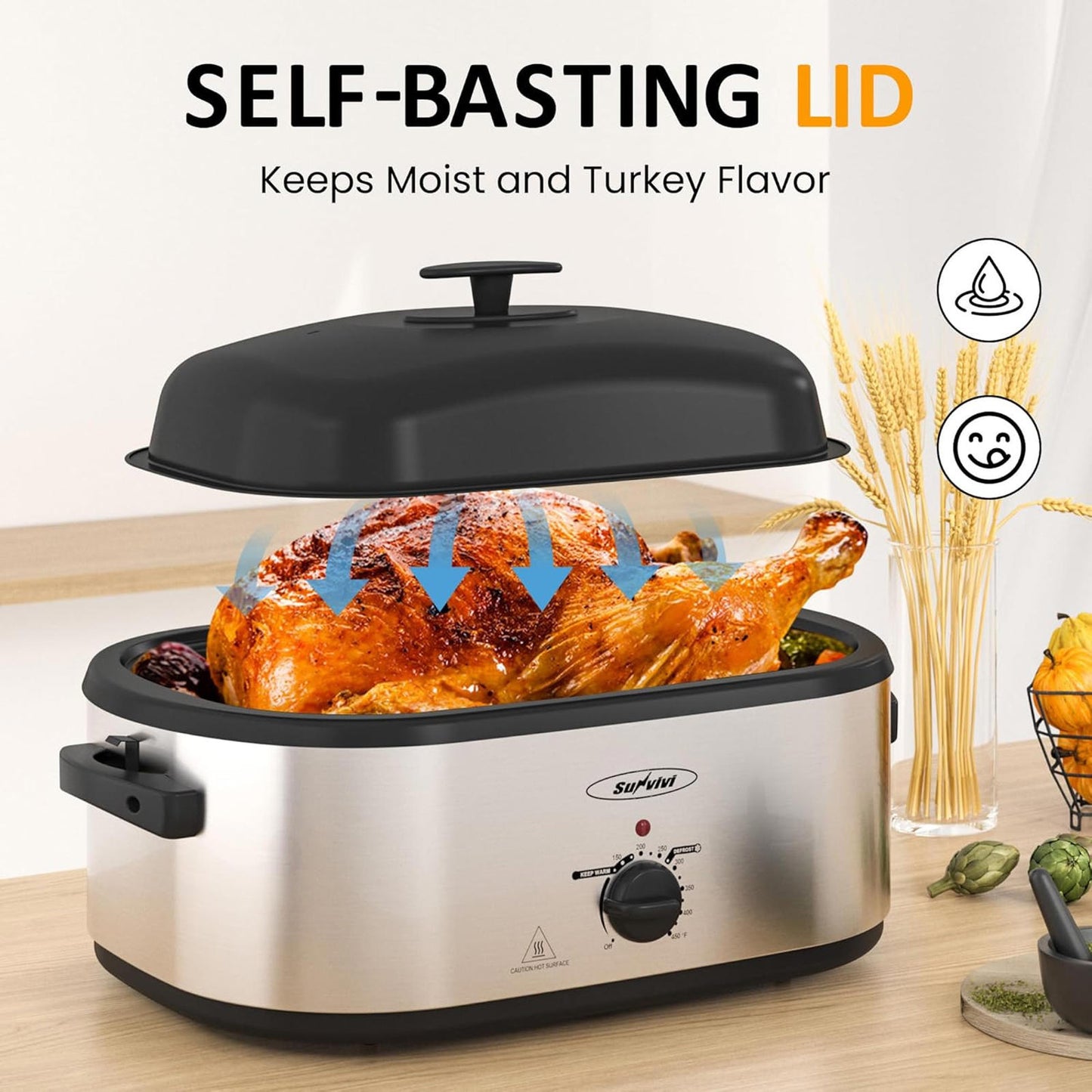 Electric Roaster Oven, Roaster with Removable 3-Bin Buffet Server, 20 QT Turkey