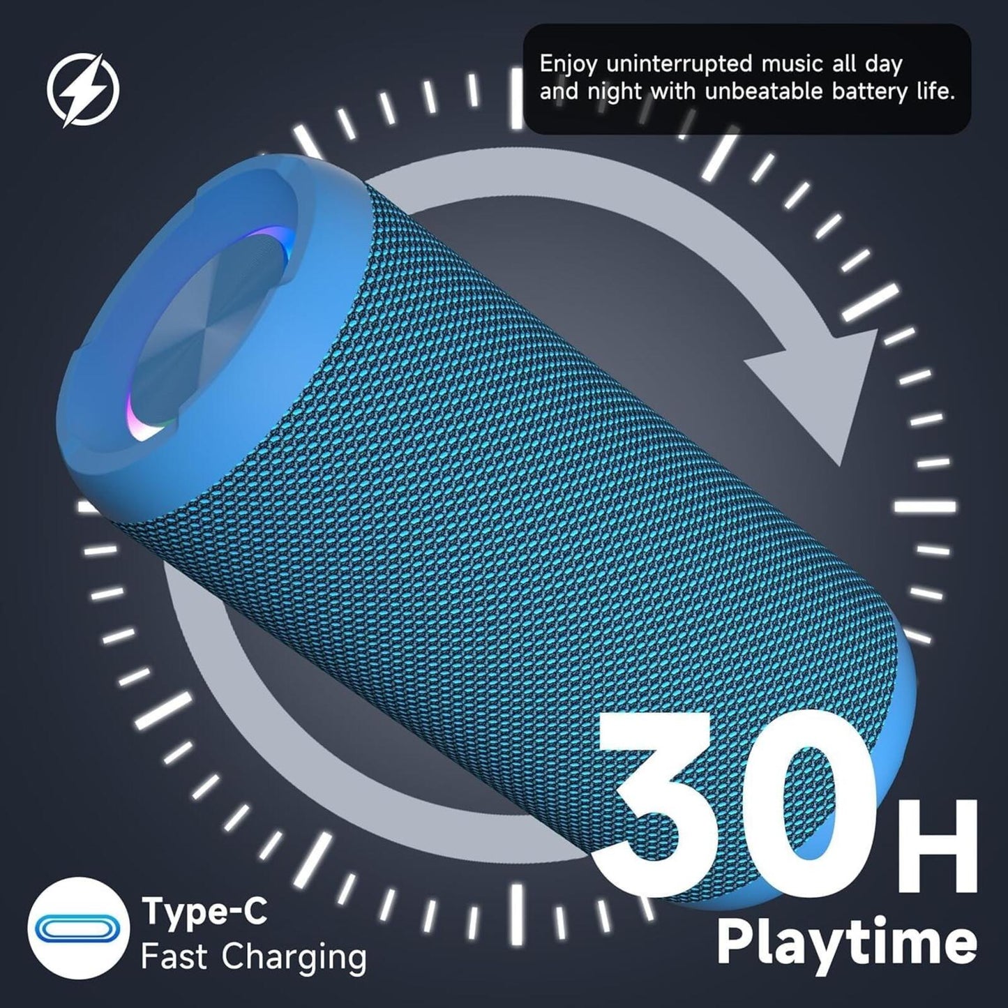 24W Bluetooth Speaker, IPX7 Waterproof, Deep Bass, RGB Lights, 30H Playtime